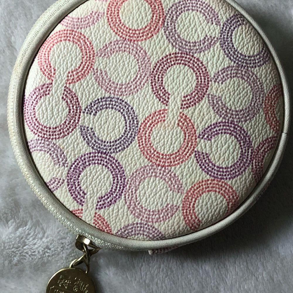 Coach Round Coin Purse in Pink and Purple Monogram Print